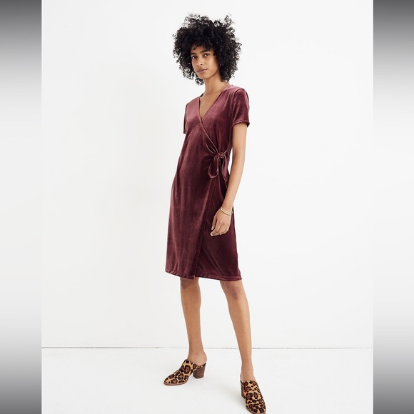 Madewell Dresses & Skirts - Madewell Velvet Side-Tie Dress, Size XL, Burgundy Mauve, Soft Wrap Dress